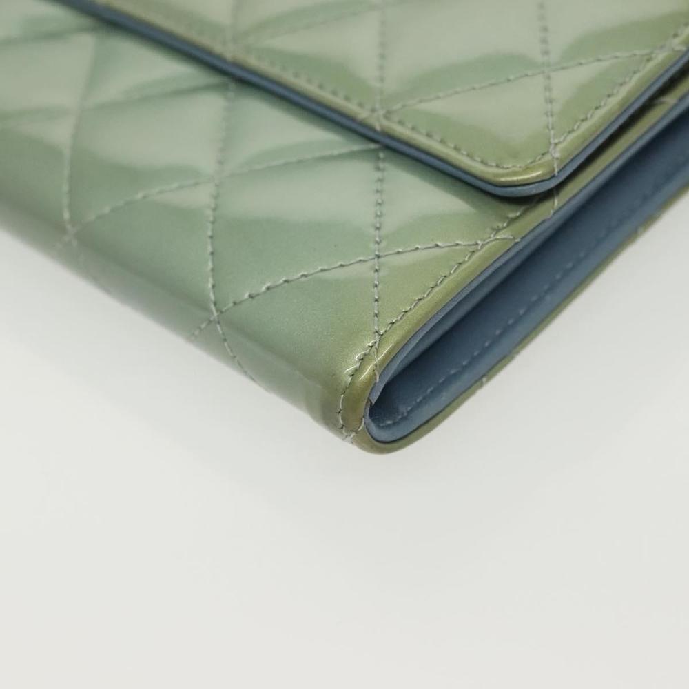 CHANEL Matelasse Long Wallet Enamel Green Silver CC Auth 138942 - Picture 14 of 16